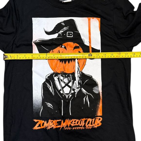 Hot Topic Zombie Makeout Club Jack O Lantern Black Cotton Shirt Size Small - Picture 3 of 3